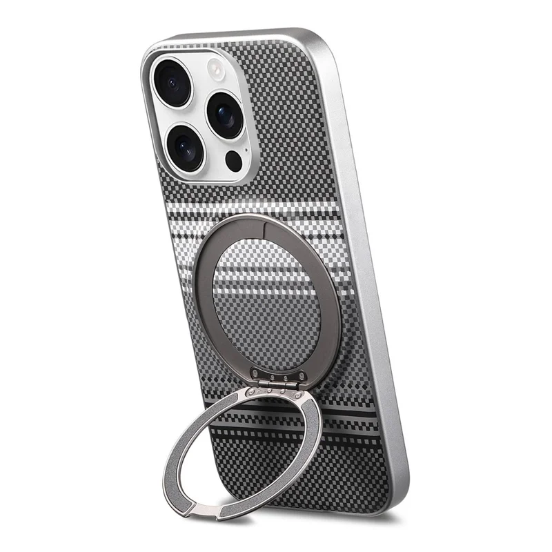 For iPhone 16 Pro Max Case Magnetic Kickstand PU Leather + PC + TPU Gradient Phone Cover - Black - 3