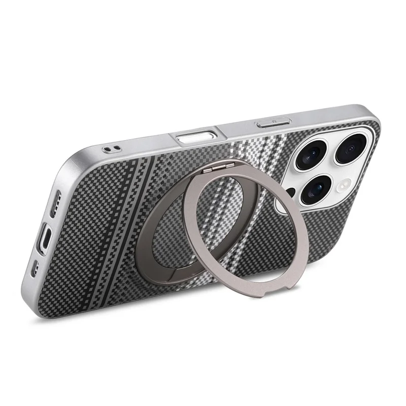 For iPhone 16 Pro Max Case Magnetic Kickstand PU Leather + PC + TPU Gradient Phone Cover - Black - 4