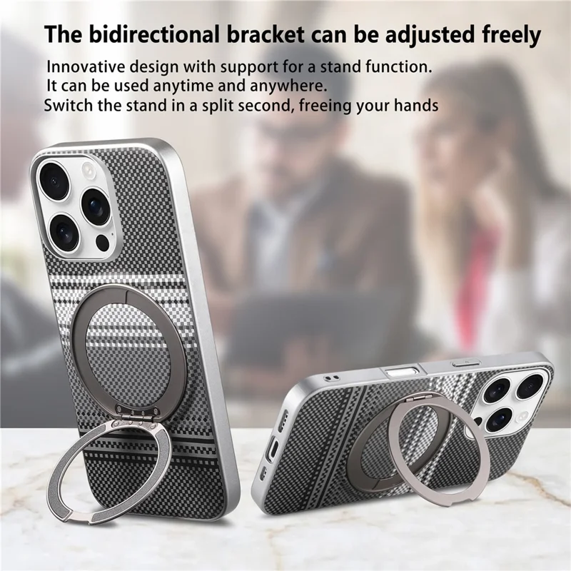 For iPhone 16 Pro Max Case Magnetic Kickstand PU Leather + PC + TPU Gradient Phone Cover - Black - 7