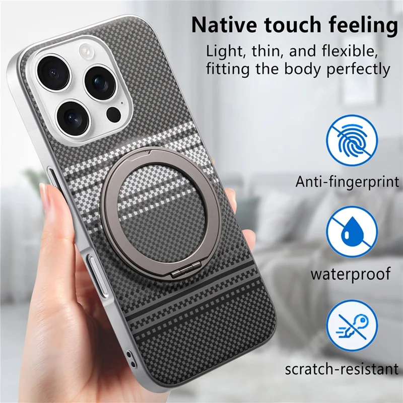 For iPhone 16 Pro Max Case Magnetic Kickstand PU Leather + PC + TPU Gradient Phone Cover - Black - 8
