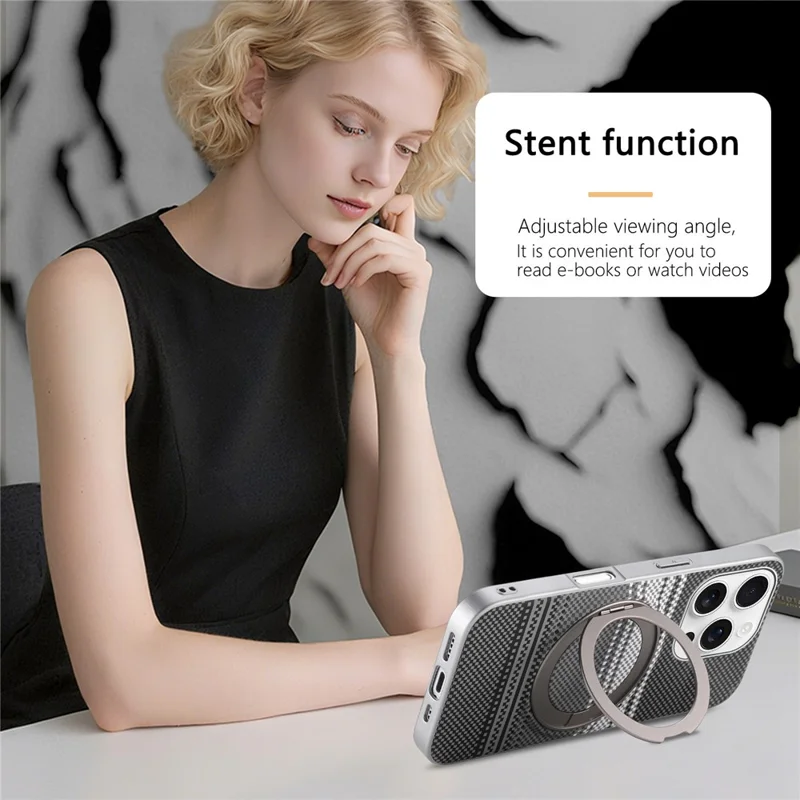 For iPhone 16 Pro Max Case Magnetic Kickstand PU Leather + PC + TPU Gradient Phone Cover - Black - 9
