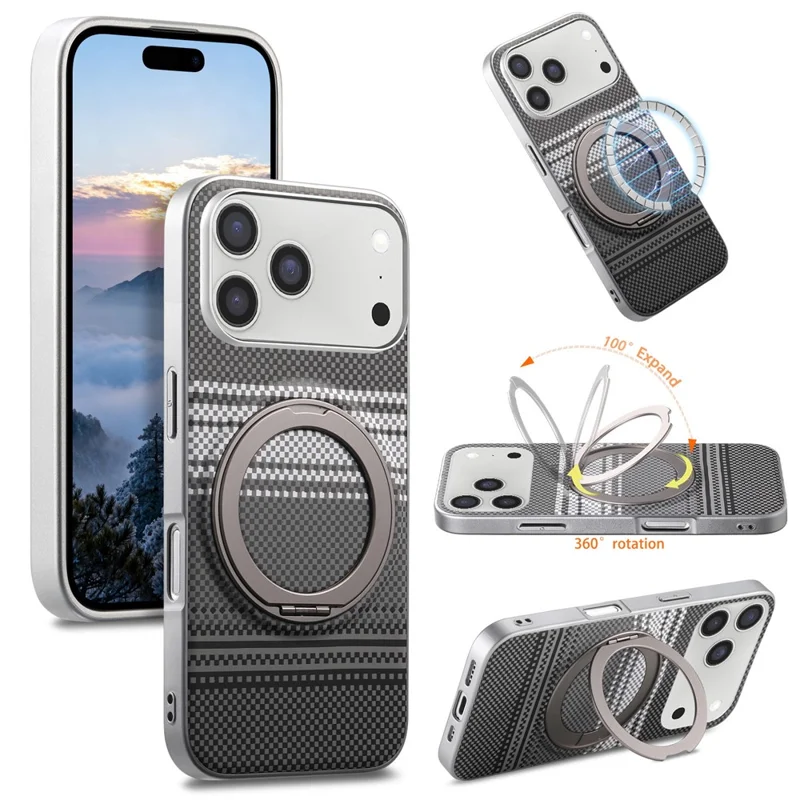 For iPhone 17 Pro Max Case Magnetic Kickstand PU Leather + PC + TPU Gradient Phone Cover - Black - 1