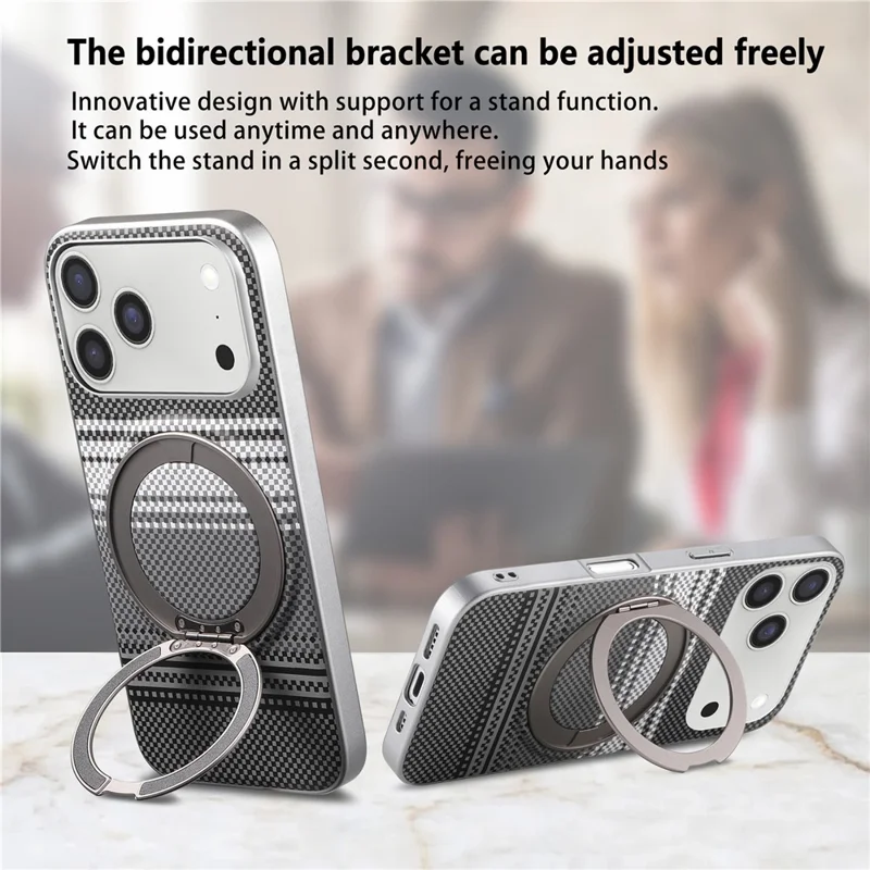 For iPhone 17 Pro Max Case Magnetic Kickstand PU Leather + PC + TPU Gradient Phone Cover - Black - 7