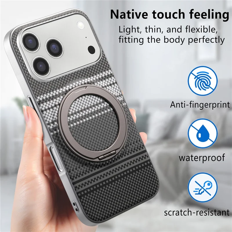 For iPhone 17 Pro Max Case Magnetic Kickstand PU Leather + PC + TPU Gradient Phone Cover - Black - 8