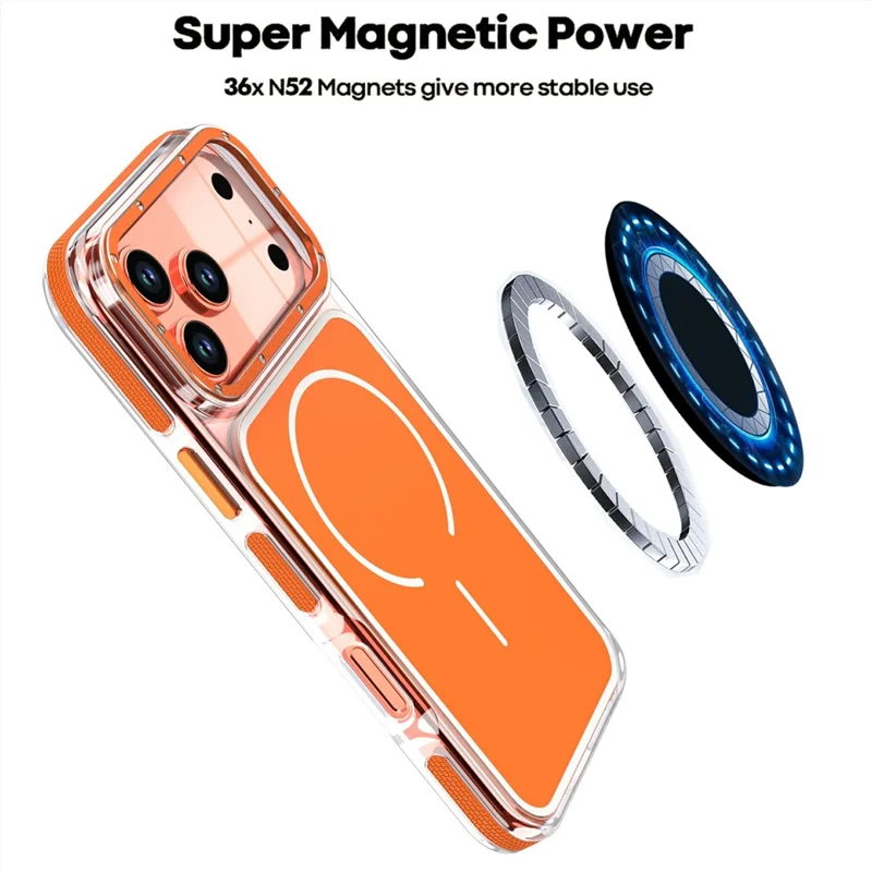 For iPhone 18 Pro Max Magnetic Case Dual Color Shockproof TPU PC Phone Cover - Orange - 4