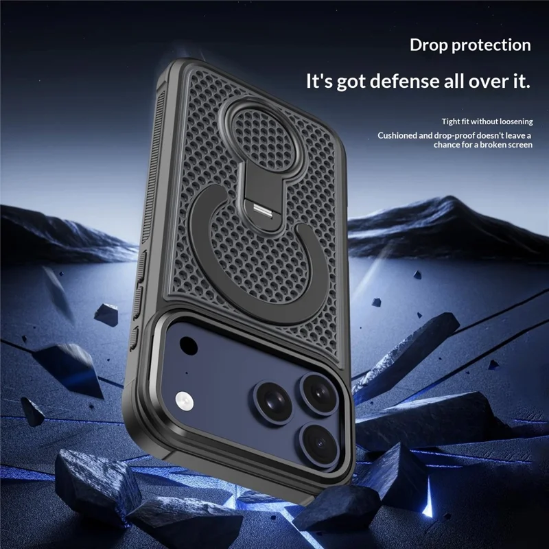 For iPhone 18 Pro Max Magnetic Case with 360° Rotating Ring Kickstand Heat Dissipation Honeycomb PC TPU Cover Compatible with Magsafe - Orange - 11