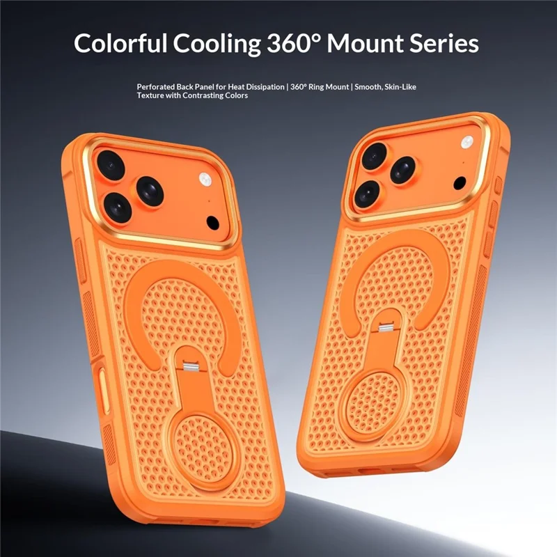 For iPhone 18 Pro Max Magnetic Case with 360° Rotating Ring Kickstand Heat Dissipation Honeycomb PC TPU Cover Compatible with Magsafe - Orange - 3