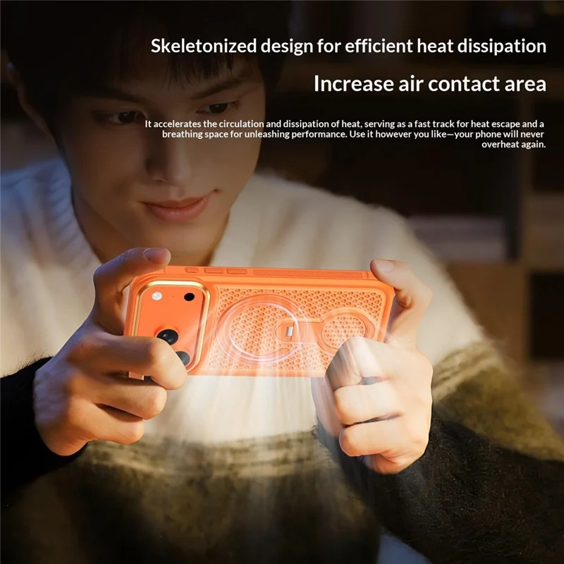 For iPhone 18 Pro Max Magnetic Case with 360° Rotating Ring Kickstand Heat Dissipation Honeycomb PC TPU Cover Compatible with Magsafe - Orange - 6