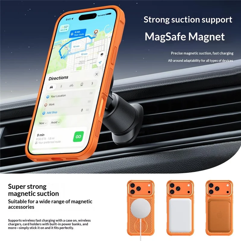For iPhone 18 Pro Max Magnetic Case with 360° Rotating Ring Kickstand Heat Dissipation Honeycomb PC TPU Cover Compatible with Magsafe - Orange - 7