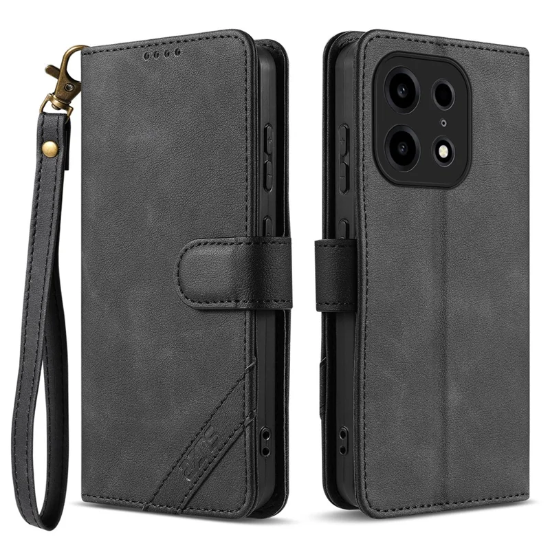 AZNS A2 for OnePlus Turbo 6X Pro 5G Leather Case with Wrist Strap RFID Blocking Wallet Stand Phone Cover - Black - 1