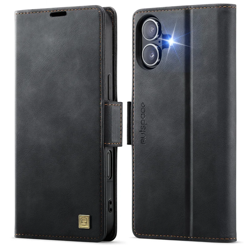 AUTSPACE for iPhone 17 Case A11 RFID Blocking Retro Leather Cell Phone Wallet Cover - Black - 1