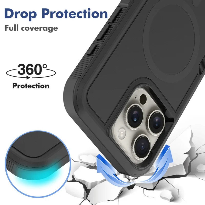 For iPhone 16 Pro Max Magnetic Case Dual Layer PC TPU Shockproof Phone Cover - Black - 4