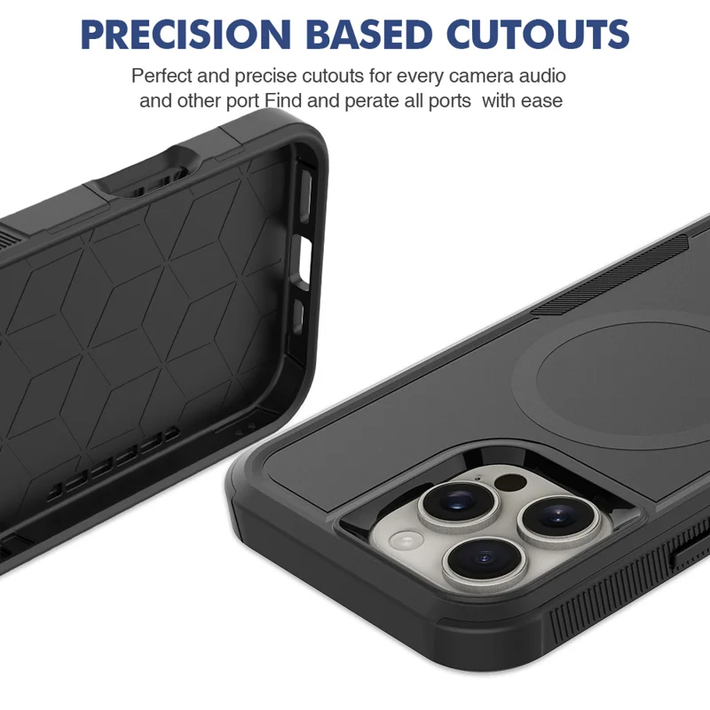 For iPhone 16 Pro Max Magnetic Case Dual Layer PC TPU Shockproof Phone Cover - Black - 6