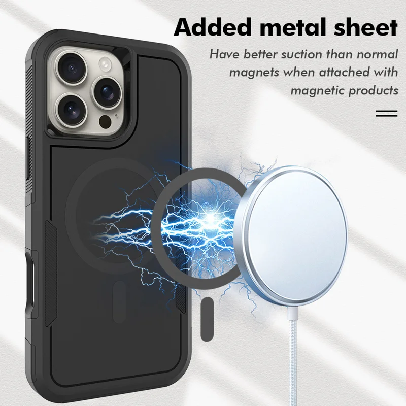 For iPhone 16 Pro Max Magnetic Case Dual Layer PC TPU Shockproof Phone Cover - Black - 7