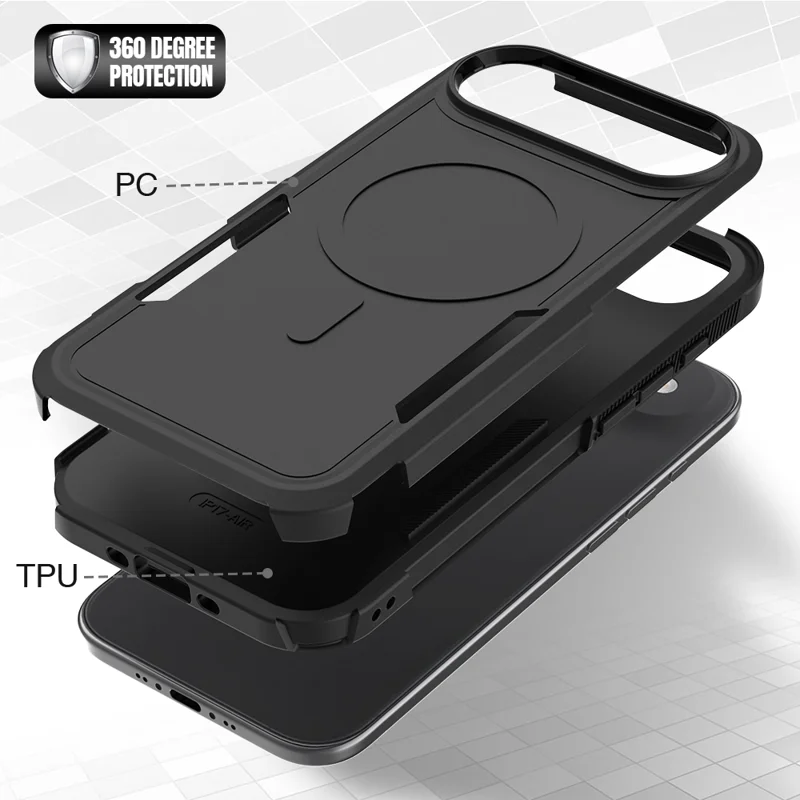 For iPhone Air Magnetic Case Dual Layer PC TPU Shockproof Phone Cover - Black - 5