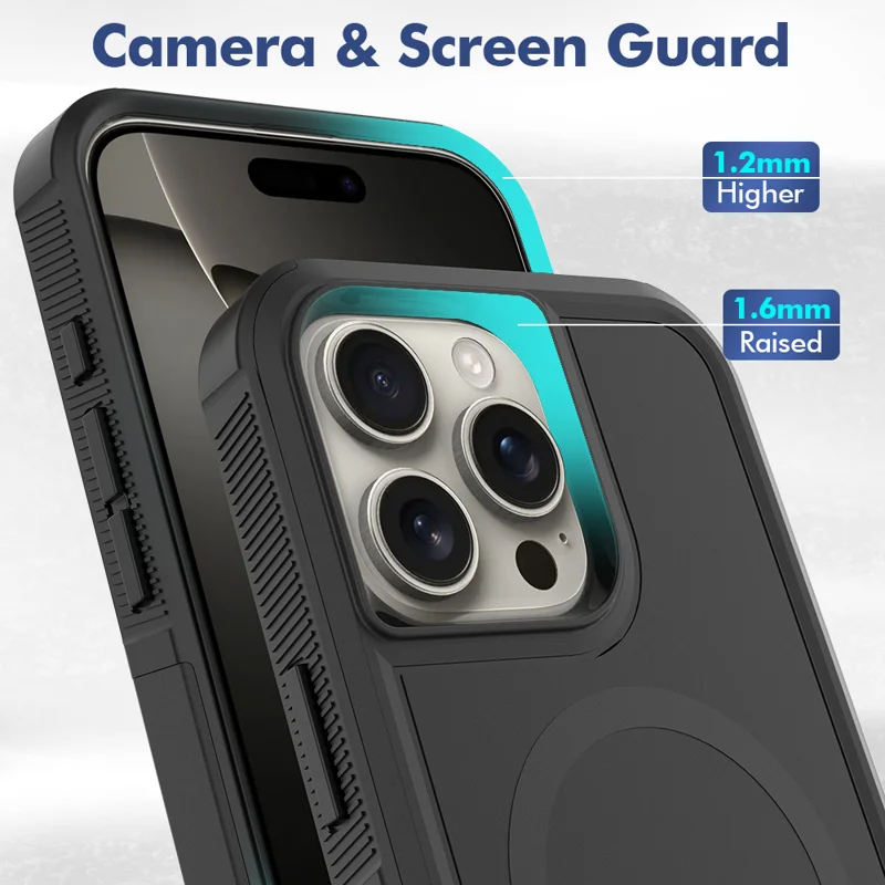 For iPhone 16 Pro Magnetic Case Dual Layer PC TPU Shockproof Phone Cover - Black - 3