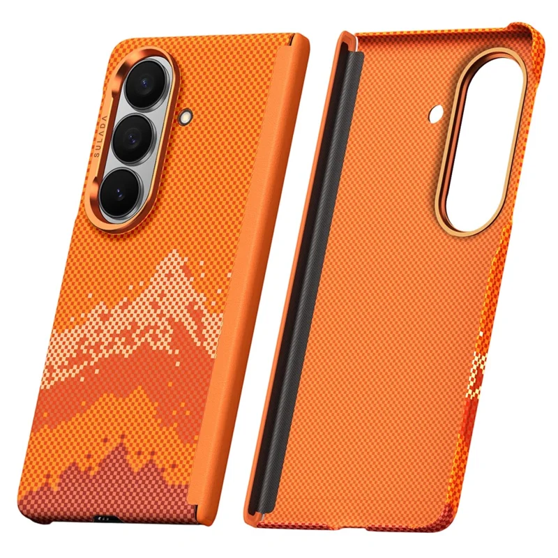 SULADA for Samsung Galaxy Z Fold7 5G Case Golden Mountain Pattern Skin-Feel Hard PC Slim Phone Cover - Orange - 1