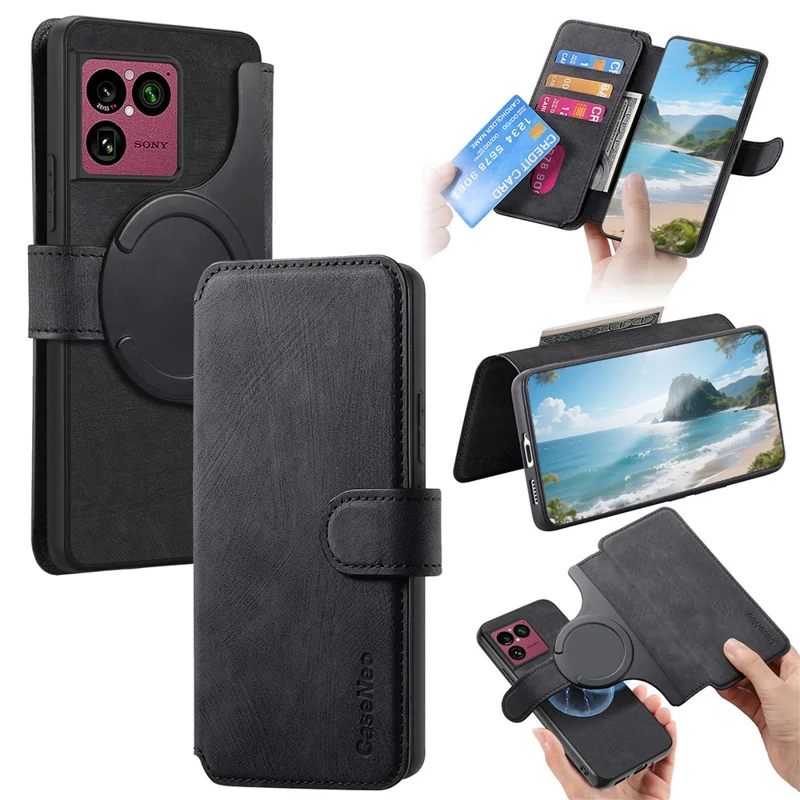 CASENEO MW-03 For Sony Xperia 1 VIII Magnetic Case Detachable Leather Phone Wallet Cover - Black - 1