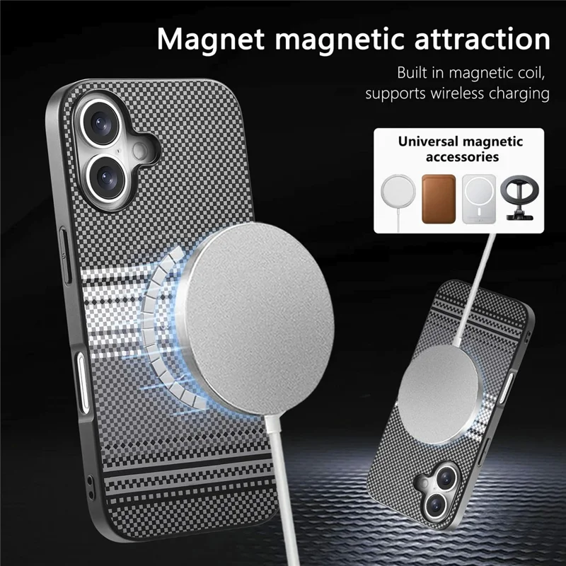For iPhone 16 Magnetic Case PU Leather + PC + TPU Gradient Phone Cover - Black - 7