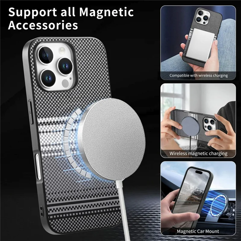 For iPhone 16 Pro Max Magnetic Case PU Leather + PC + TPU Gradient Phone Cover - Black - 6