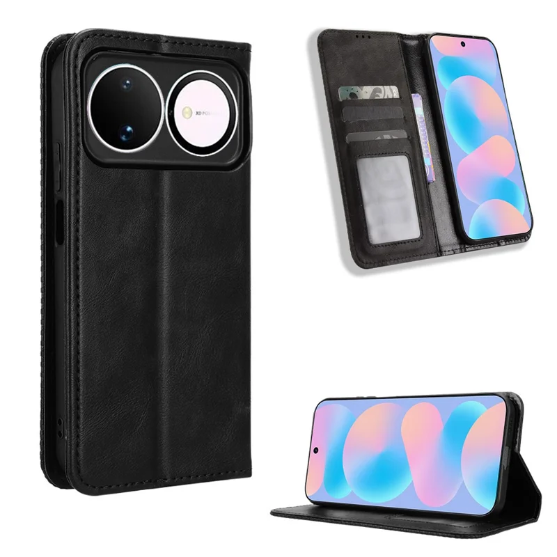 For Huawei nova 16 5G Leather Case Wallet Stand Retro Texture Phone Cover - Black - 1