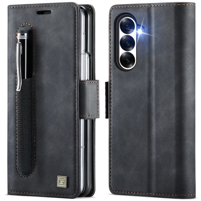 AUTSPACE for Samsung Galaxy Z Fold8 Ultra A11 Case RFID Blocking Retro Leather Cell Phone Wallet Cover - Black - 1