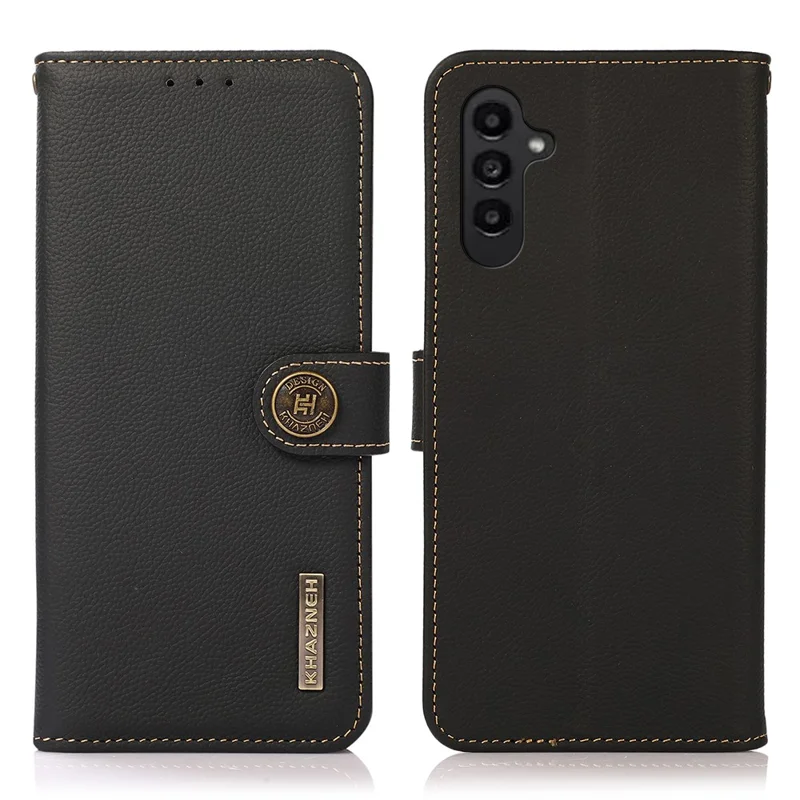 KHAZNEH for Samsung Galaxy S26 FE Case Genuine Cow Leather RFID Blocking Wallet Phone Cover - Black - 1