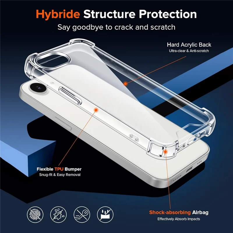 For iPhone 17e / 16e Case Military Grade Drop Protection Acrylic + TPU Phone Cover - Transparent - 5