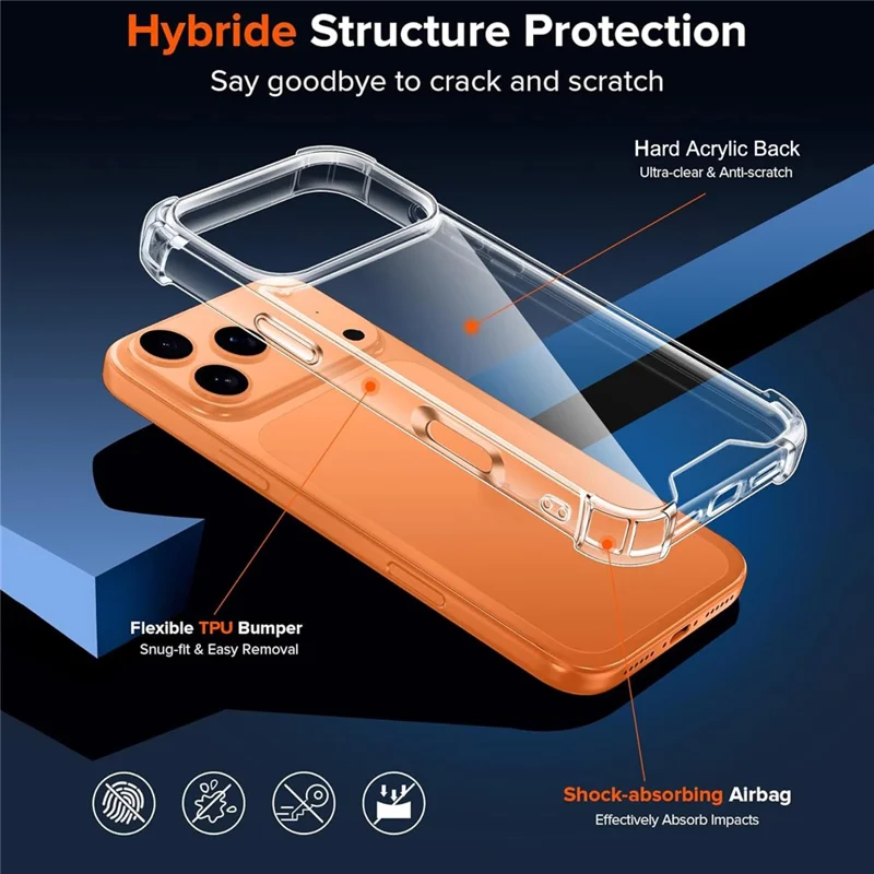 For iPhone 18 Pro Case Military Grade Drop Protection Acrylic + TPU Phone Cover - Transparent - 4