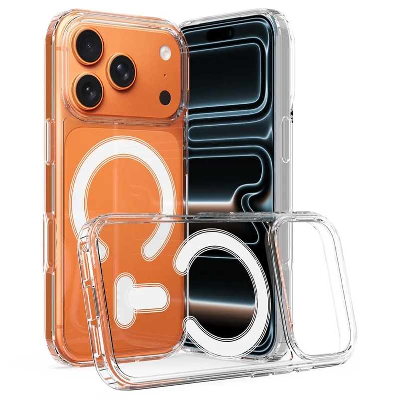 For iPhone 18 Pro Max C-shaped Magnetic Case TPU + Acrylic Clear Phone Back Cover - Transparent - 1