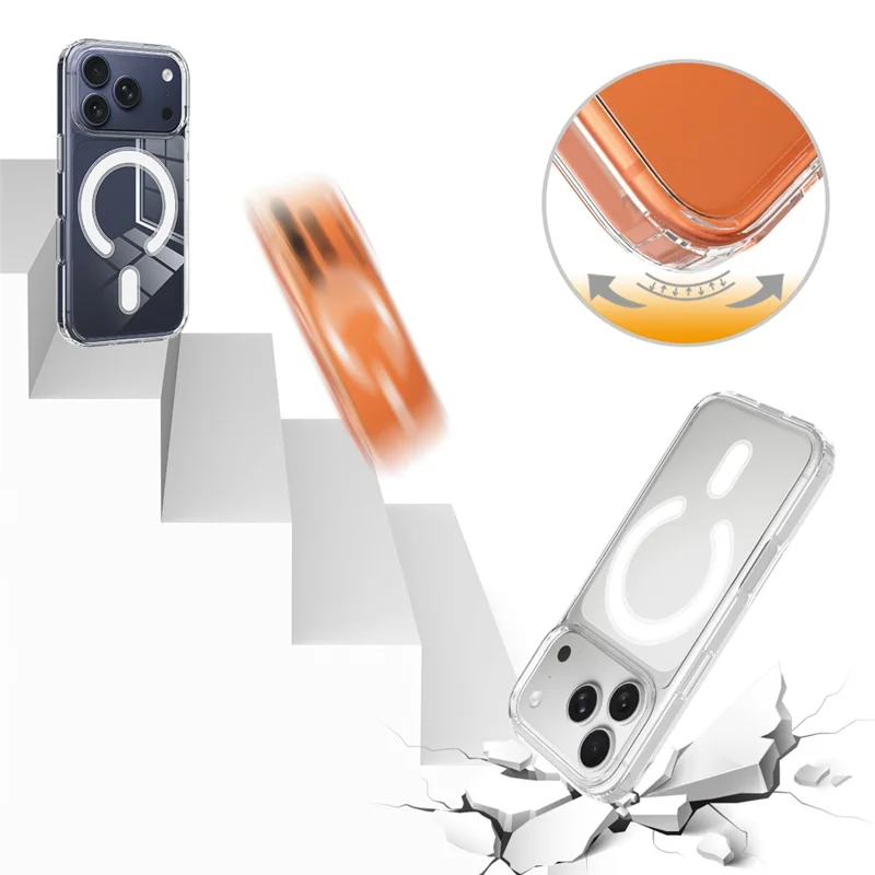 For iPhone 18 Pro Max C-shaped Magnetic Case TPU + Acrylic Clear Phone Back Cover - Transparent - 4