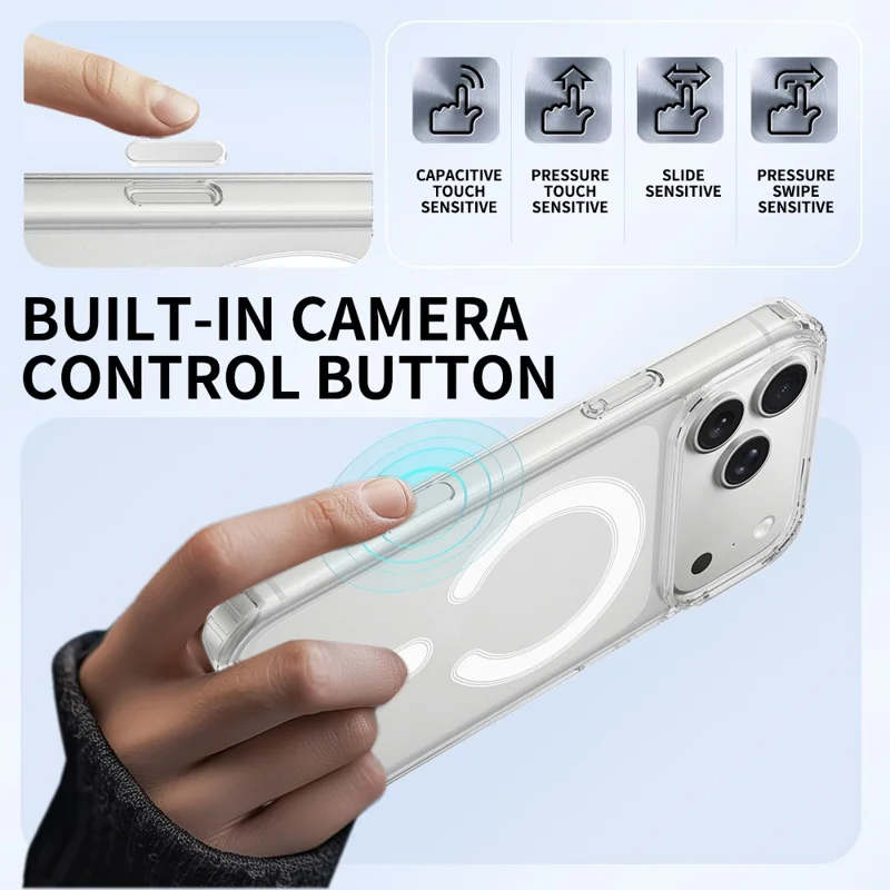 For iPhone 18 Pro Max Magnetic Case TPU + Acrylic Phone Cover with Camera Control Button - Transparent - 4
