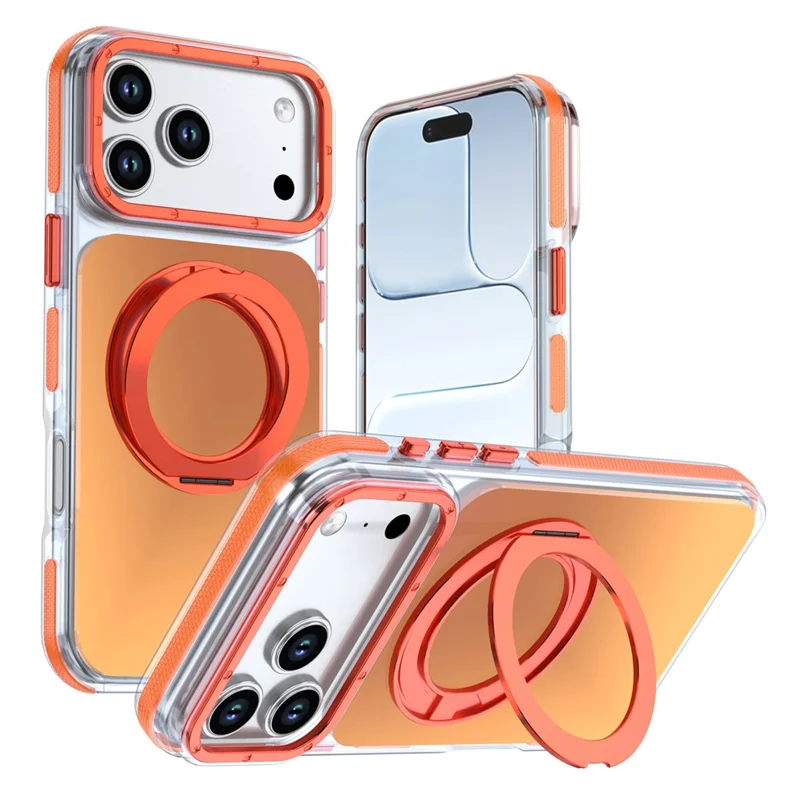 For iPhone 18 Pro Max Magnetic Case Chameleon Gradient TPU + Acrylic Phone Cover with 360 Degree Rotating Kickstand - Orange - 1