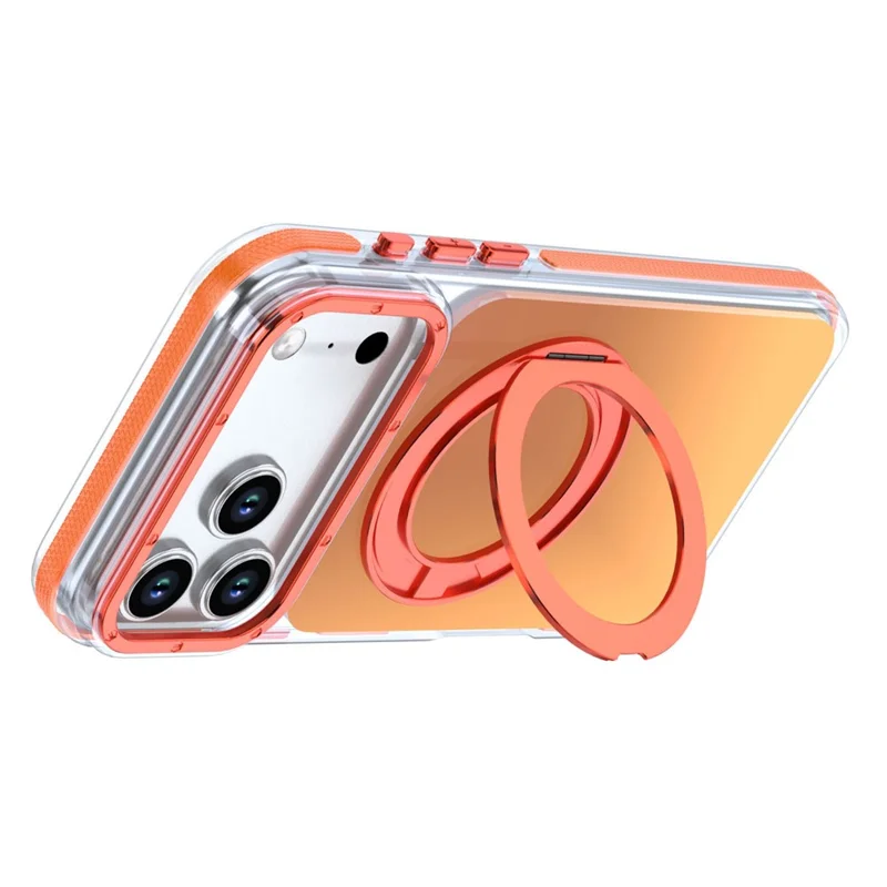 For iPhone 18 Pro Max Magnetic Case Chameleon Gradient TPU + Acrylic Phone Cover with 360 Degree Rotating Kickstand - Orange - 3