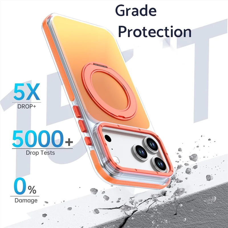 For iPhone 18 Pro Max Magnetic Case Chameleon Gradient TPU + Acrylic Phone Cover with 360 Degree Rotating Kickstand - Orange - 4