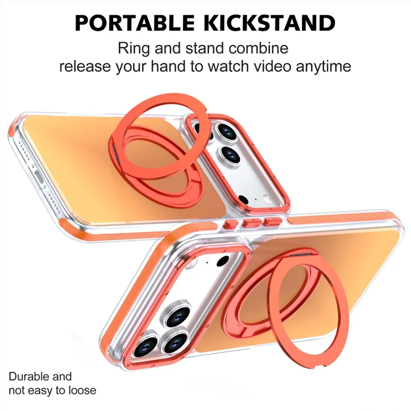 For iPhone 18 Pro Max Magnetic Case Chameleon Gradient TPU + Acrylic Phone Cover with 360 Degree Rotating Kickstand - Orange - 5