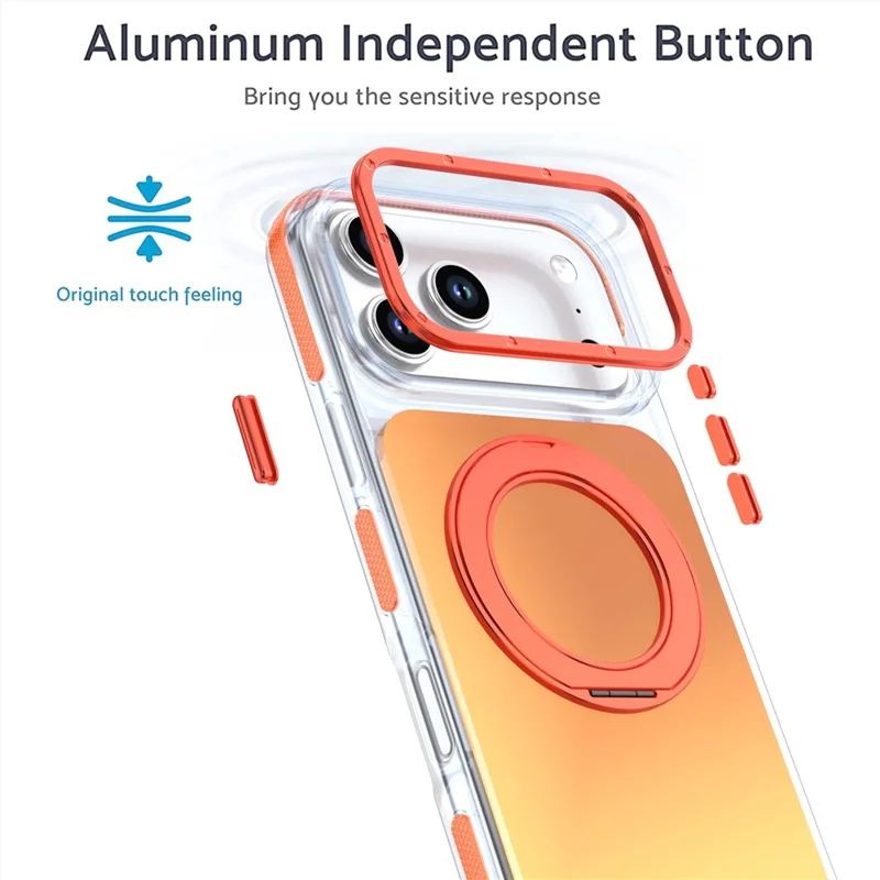 For iPhone 18 Pro Max Magnetic Case Chameleon Gradient TPU + Acrylic Phone Cover with 360 Degree Rotating Kickstand - Orange - 6