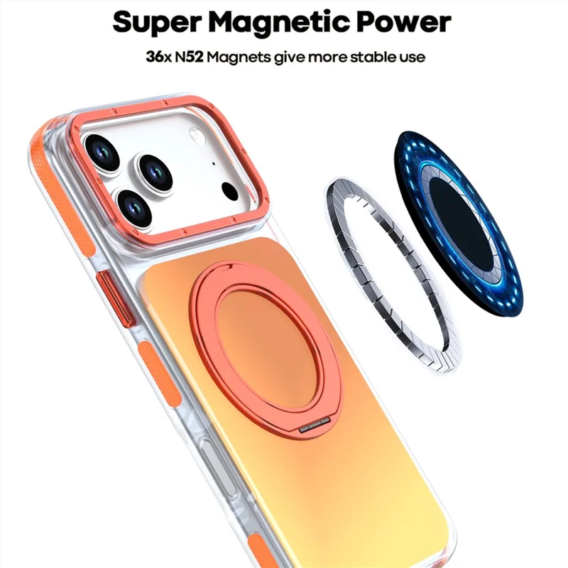 For iPhone 18 Pro Max Magnetic Case Chameleon Gradient TPU + Acrylic Phone Cover with 360 Degree Rotating Kickstand - Orange - 7