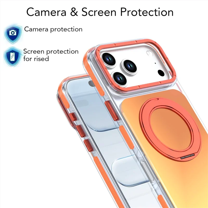 For iPhone 18 Pro Max Magnetic Case Chameleon Gradient TPU + Acrylic Phone Cover with 360 Degree Rotating Kickstand - Orange - 8