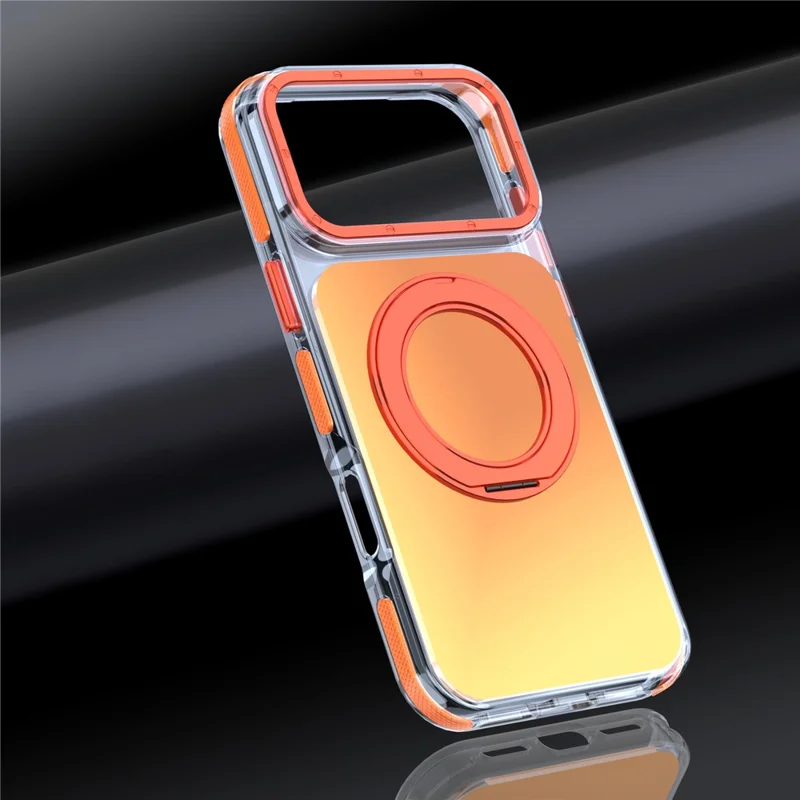 For iPhone 18 Pro Max Magnetic Case Chameleon Gradient TPU + Acrylic Phone Cover with 360 Degree Rotating Kickstand - Orange - 9