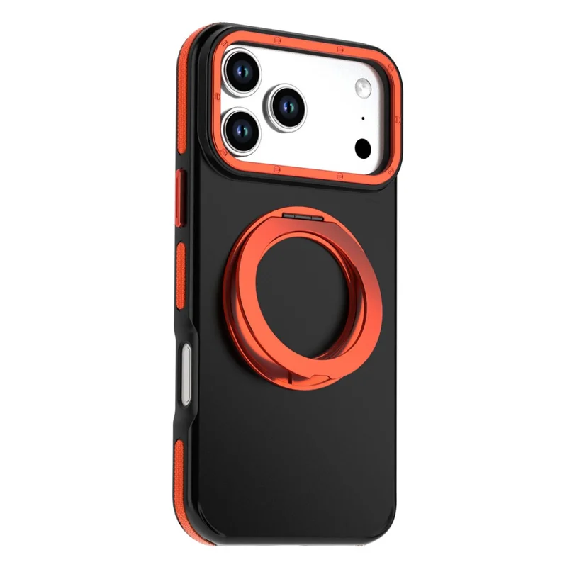 For iPhone 18 Pro Max Magnetic Case Double Color Rotating Ring Kickstand PC + TPU Phone Cover - Orange - 2