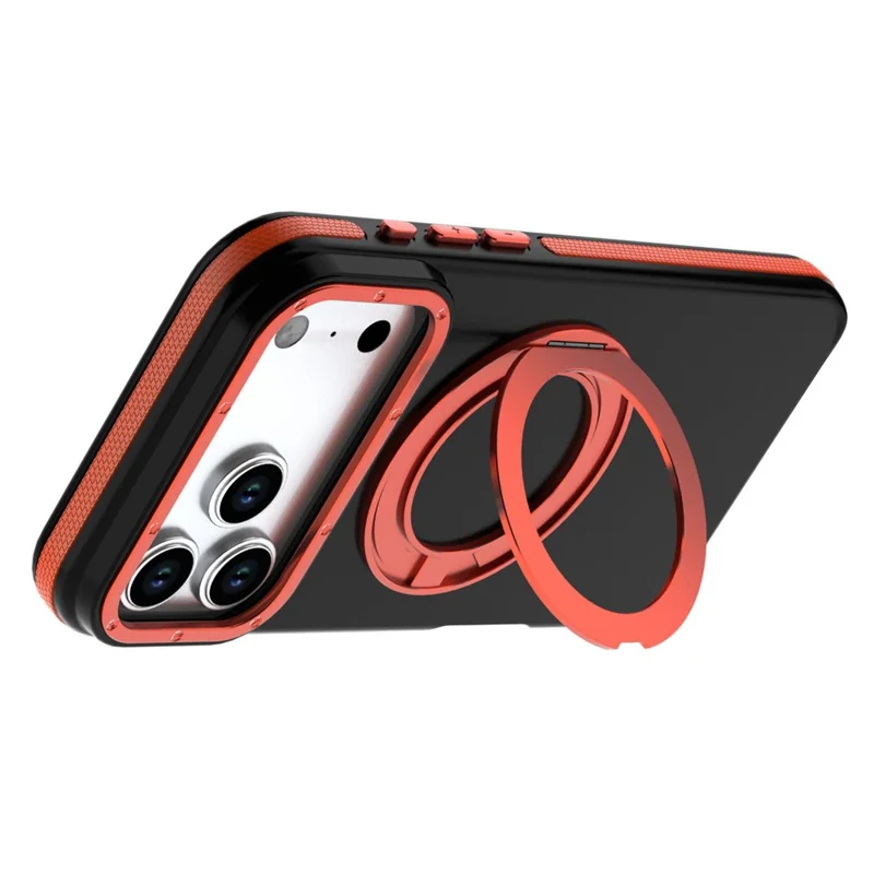 For iPhone 18 Pro Max Magnetic Case Double Color Rotating Ring Kickstand PC + TPU Phone Cover - Orange - 3