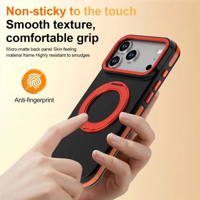 For iPhone 18 Pro Max Magnetic Case Double Color Rotating Ring Kickstand PC + TPU Phone Cover - Orange - 6