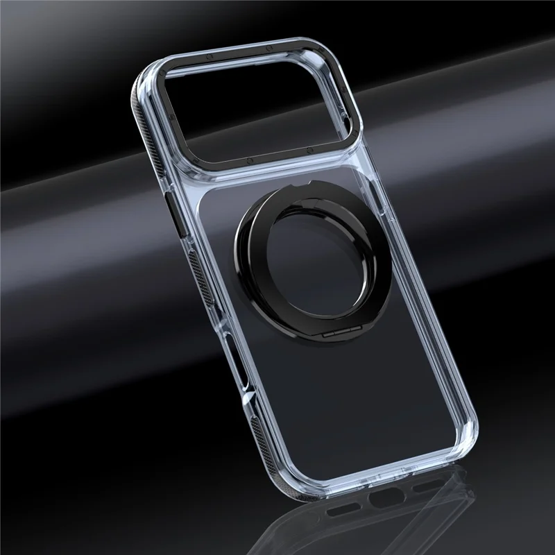 For iPhone 18 Pro Max Magnetic Case Rotating Ring Kickstand Dual Color Acrylic + TPU Clear Phone Cover - Black - 10