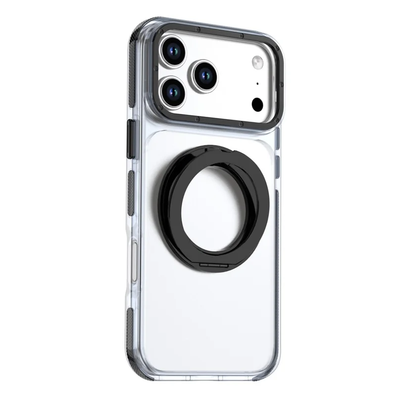 For iPhone 18 Pro Max Magnetic Case Rotating Ring Kickstand Dual Color Acrylic + TPU Clear Phone Cover - Black - 2