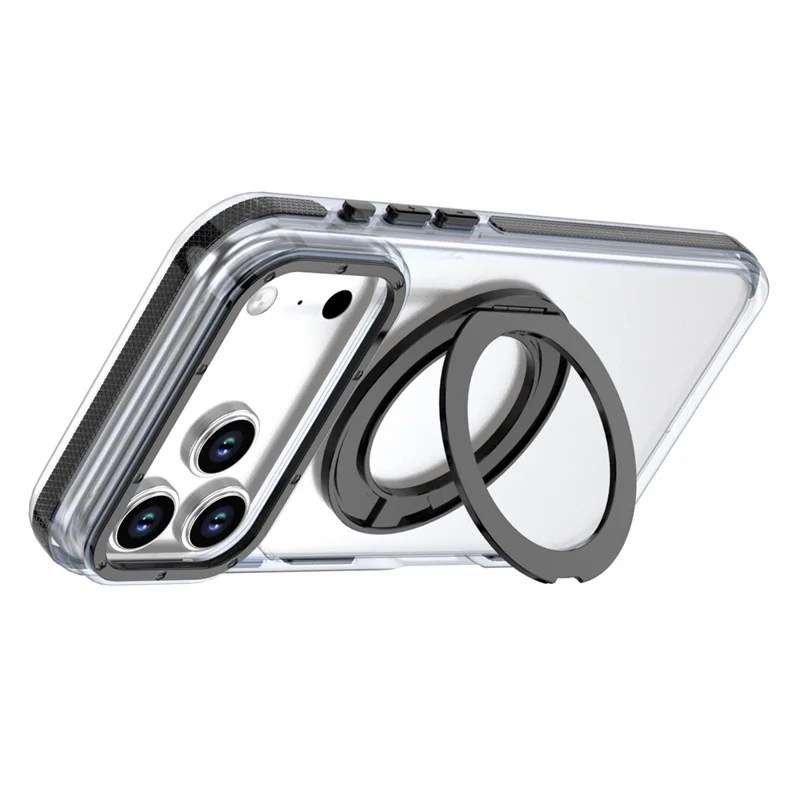 For iPhone 18 Pro Max Magnetic Case Rotating Ring Kickstand Dual Color Acrylic + TPU Clear Phone Cover - Black - 3