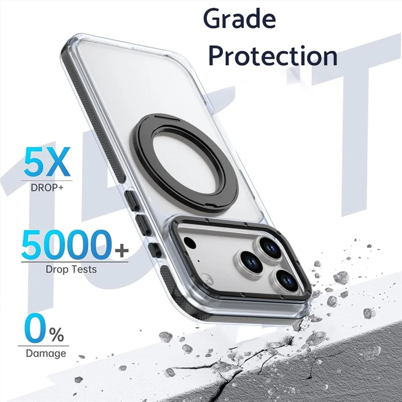 For iPhone 18 Pro Max Magnetic Case Rotating Ring Kickstand Dual Color Acrylic + TPU Clear Phone Cover - Black - 6