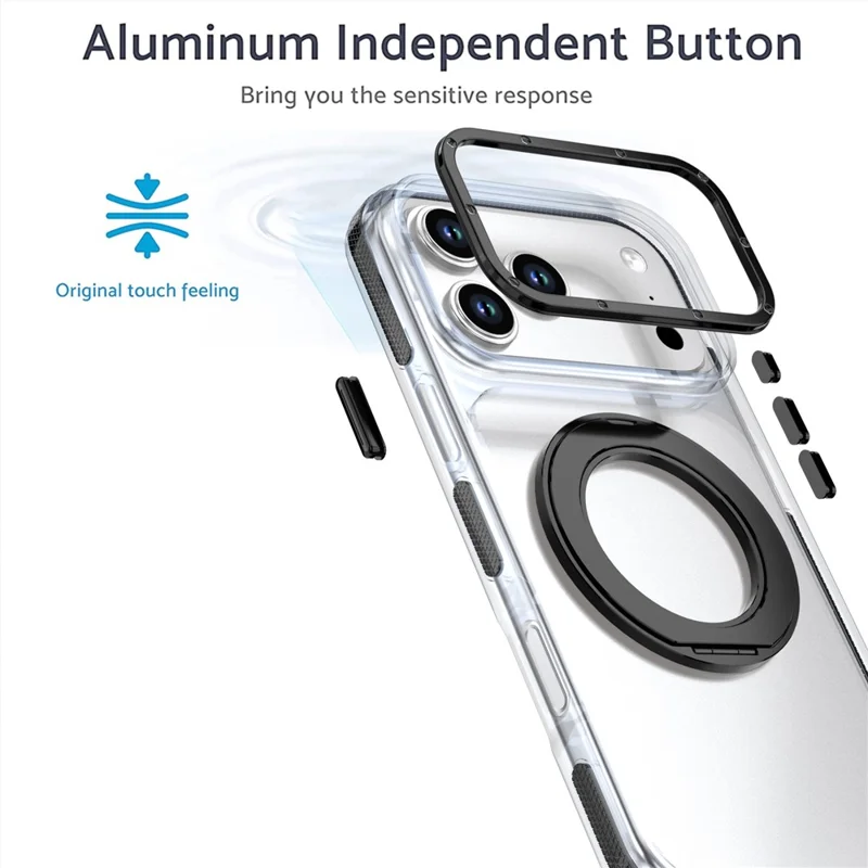 For iPhone 18 Pro Max Magnetic Case Rotating Ring Kickstand Dual Color Acrylic + TPU Clear Phone Cover - Black - 7