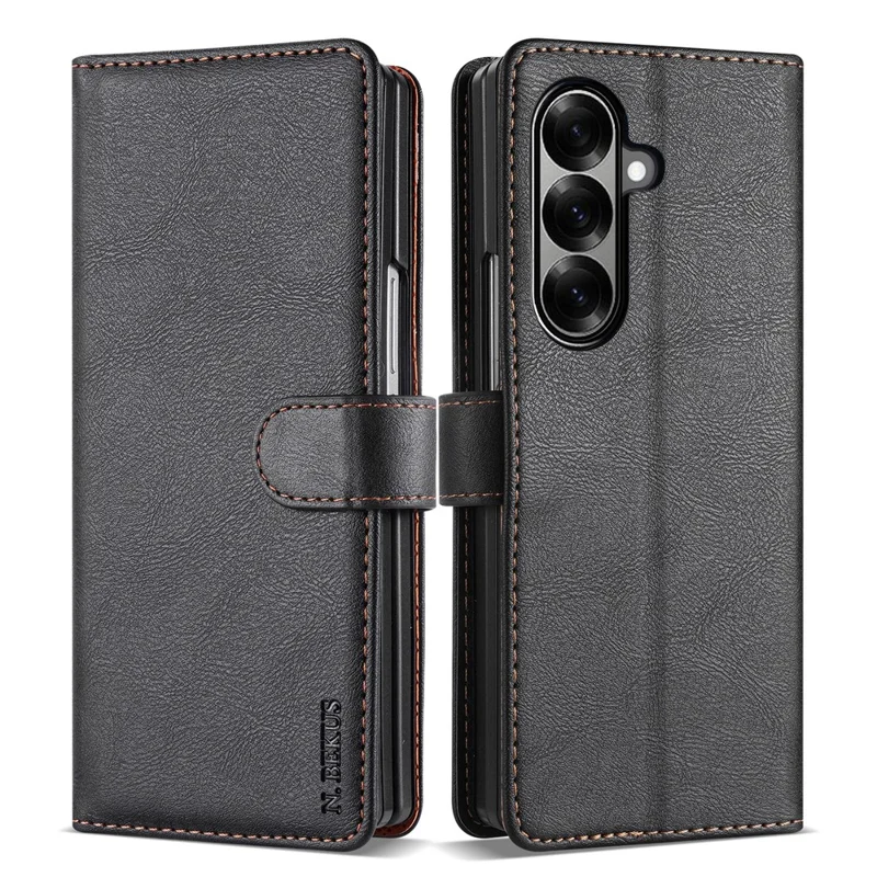N.BEKUS CSJ-001 For Samsung Galaxy Z Fold8 Ultra Stand Case PU Leather Wallet Phone Cover - Black - 1