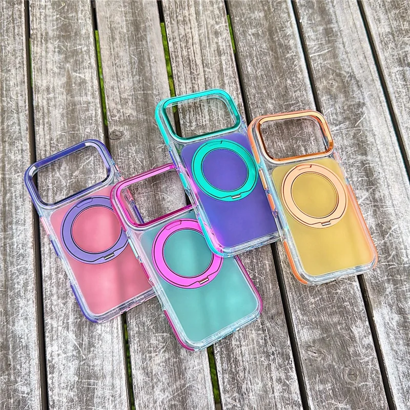 For iPhone 18 Pro Max / 17 Pro Max Case Rotating Kickstand TPU + Acrylic Color Contrast Design Phone Cover - Green - 6